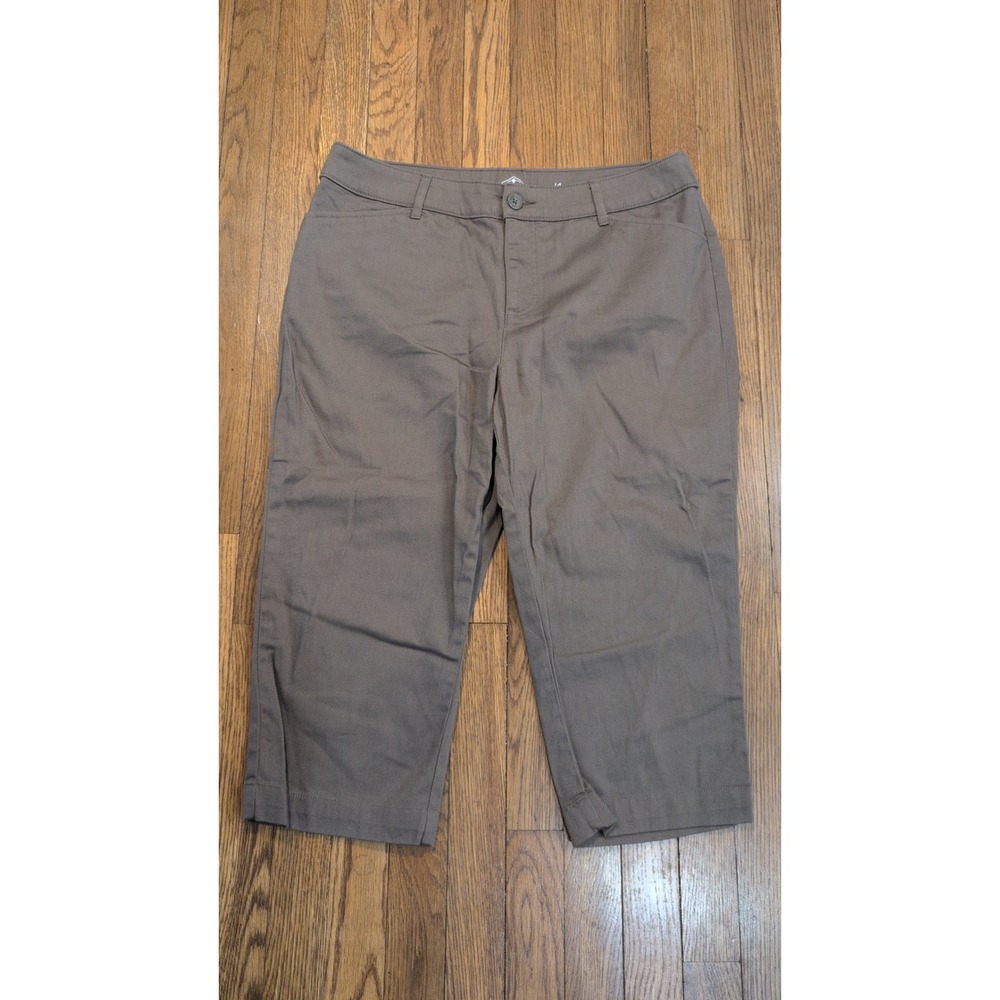 St Johns Bay Taupe Brown Chino Style Stretch Capri Pants Womens Size 14 Mid Rise
